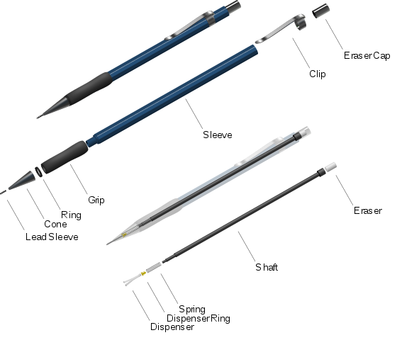 Drafting Pencil vs Mechanical Pencil: Which Suits Your Needs? 3 Image shows Drafting Pencil vs Mechanical Pencil by breaking down the pencil in its parts. By Pbroks13 - Own work, CC BY-SA 4.0, https://commons.wikimedia.org/w/index.php?curid=74672124