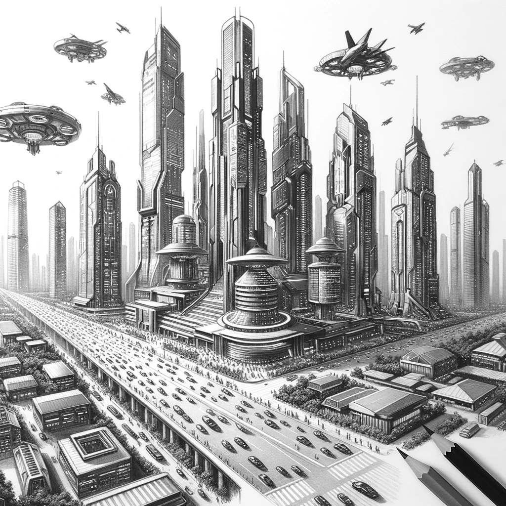 Top Stuff to Sketch, 38 Ideas To Draw In Your Sketchbook 28 cool stuff to sketch - futuristic cityscape