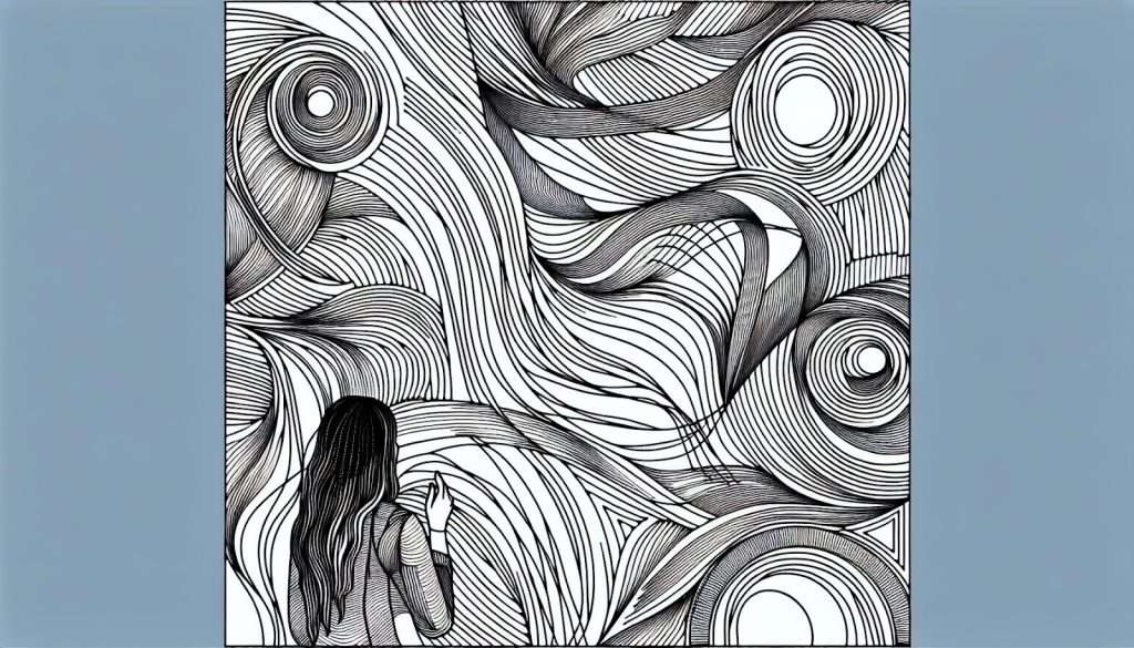 Mastering Directional Lines in Art: Techniques for Depth & Texture 3 how to find directional lines in art, showing an image of a woman looking at art made from directional lines