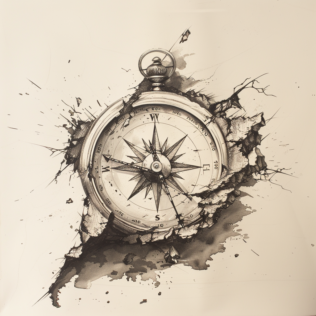 52 Healing Broken Drawing Ideas to Mend a Heart 52 A Broken Compass With a Spinning Needle