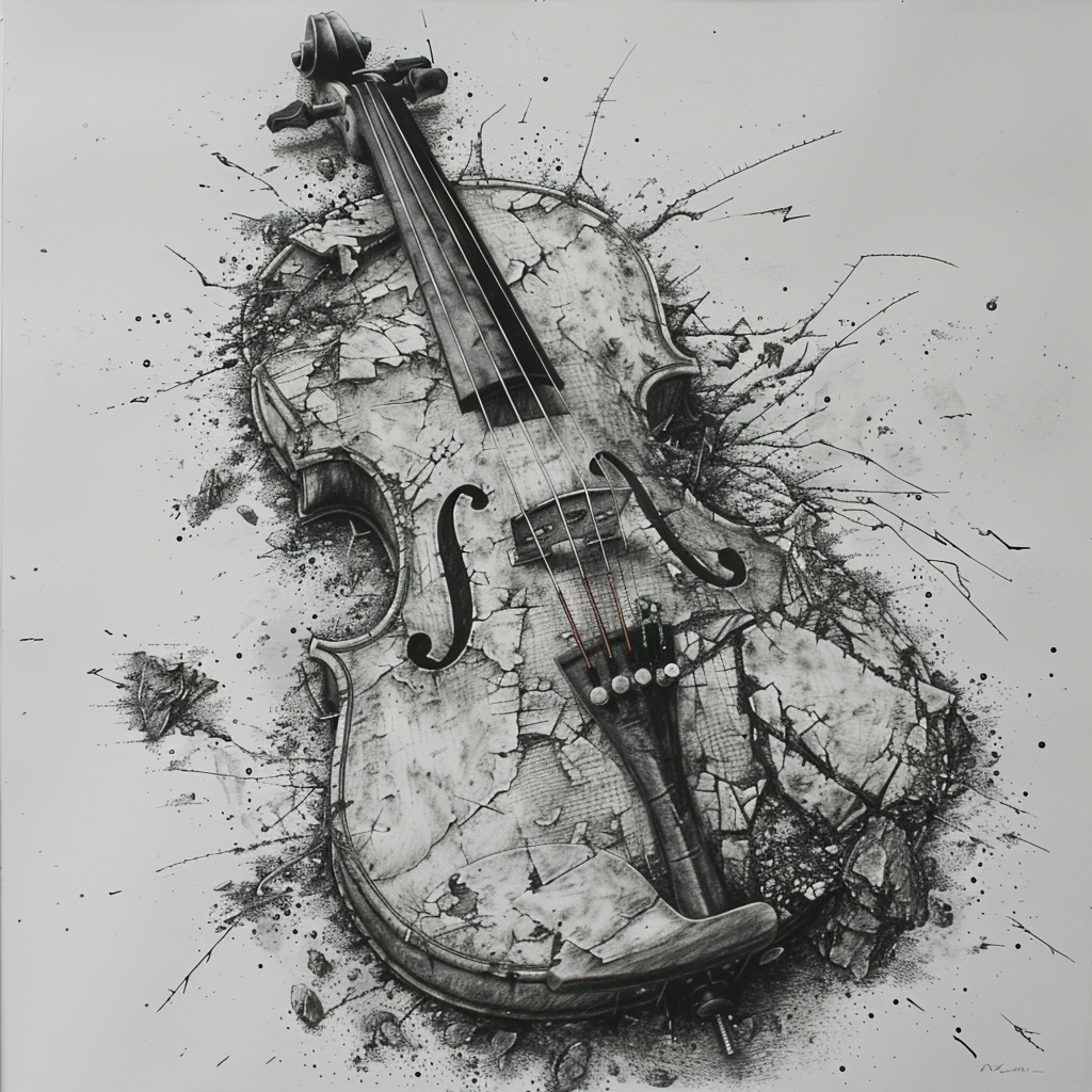 52 Healing Broken Drawing Ideas to Mend a Heart 29 A Broken Violin With Strings Detached