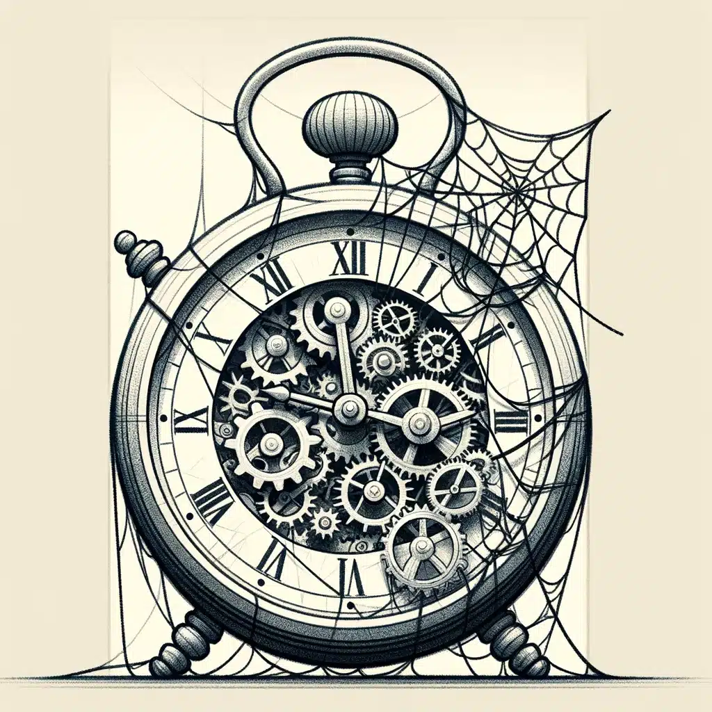 52 Healing Broken Drawing Ideas to Mend a Heart 26 A Clock With Its Gears Exposed and Tangled