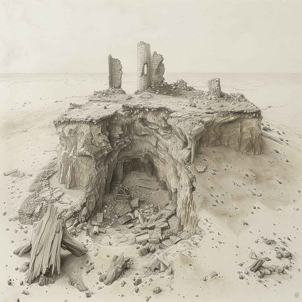 52 Healing Broken Drawing Ideas to Mend a Heart 51 A Collapsed Sandcastle at the Edge of the Tide