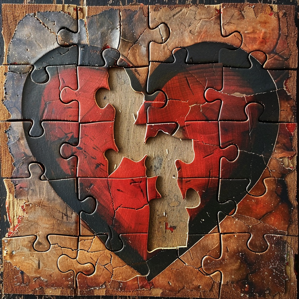 52 Healing Broken Drawing Ideas to Mend a Heart 19 A Heart Being Pieced Together like a Puzzle, a Piece Missing