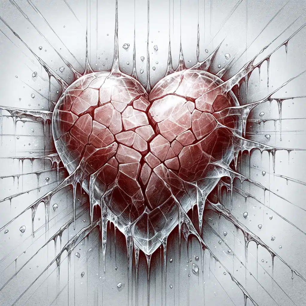 52 Healing Broken Drawing Ideas to Mend a Heart 12 A Heart Encased in Ice, with Cracks Beginning to Form