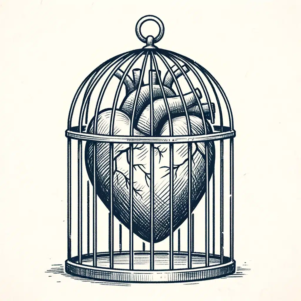 52 Healing Broken Drawing Ideas to Mend a Heart 18 A Heart Locked Inside a Cage, the Key Lost