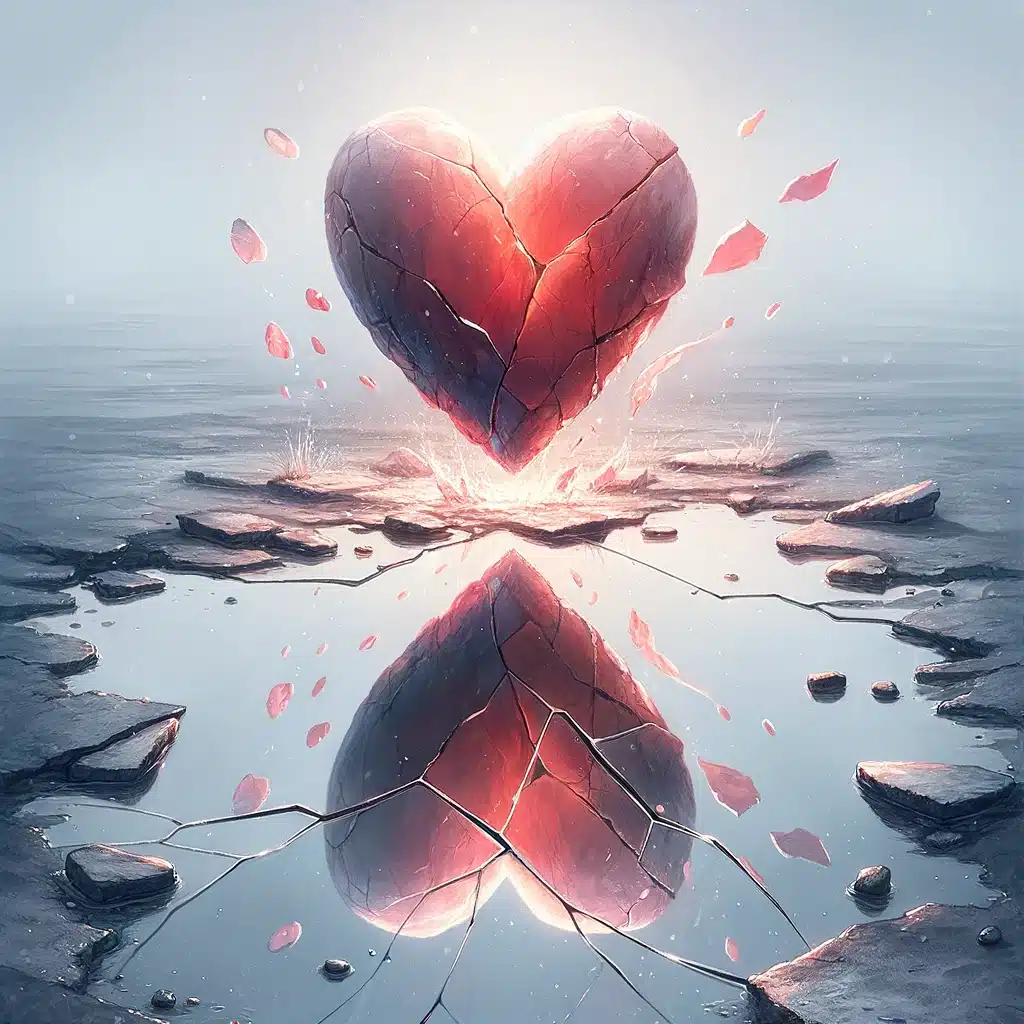 52 Healing Broken Drawing Ideas to Mend a Heart 23 A Heart Mirrored in a Puddle, The Reflection Fractured