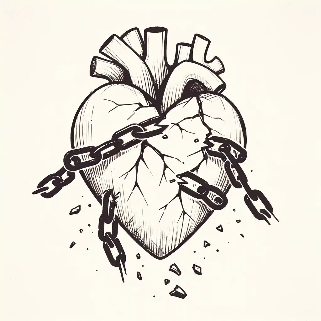 52 Healing Broken Drawing Ideas to Mend a Heart 21 A Heart in Chains, Breaking Free