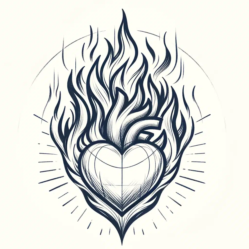 52 Healing Broken Drawing Ideas to Mend a Heart 22 A Heart on Fire, with the Flames Consuming It from Within