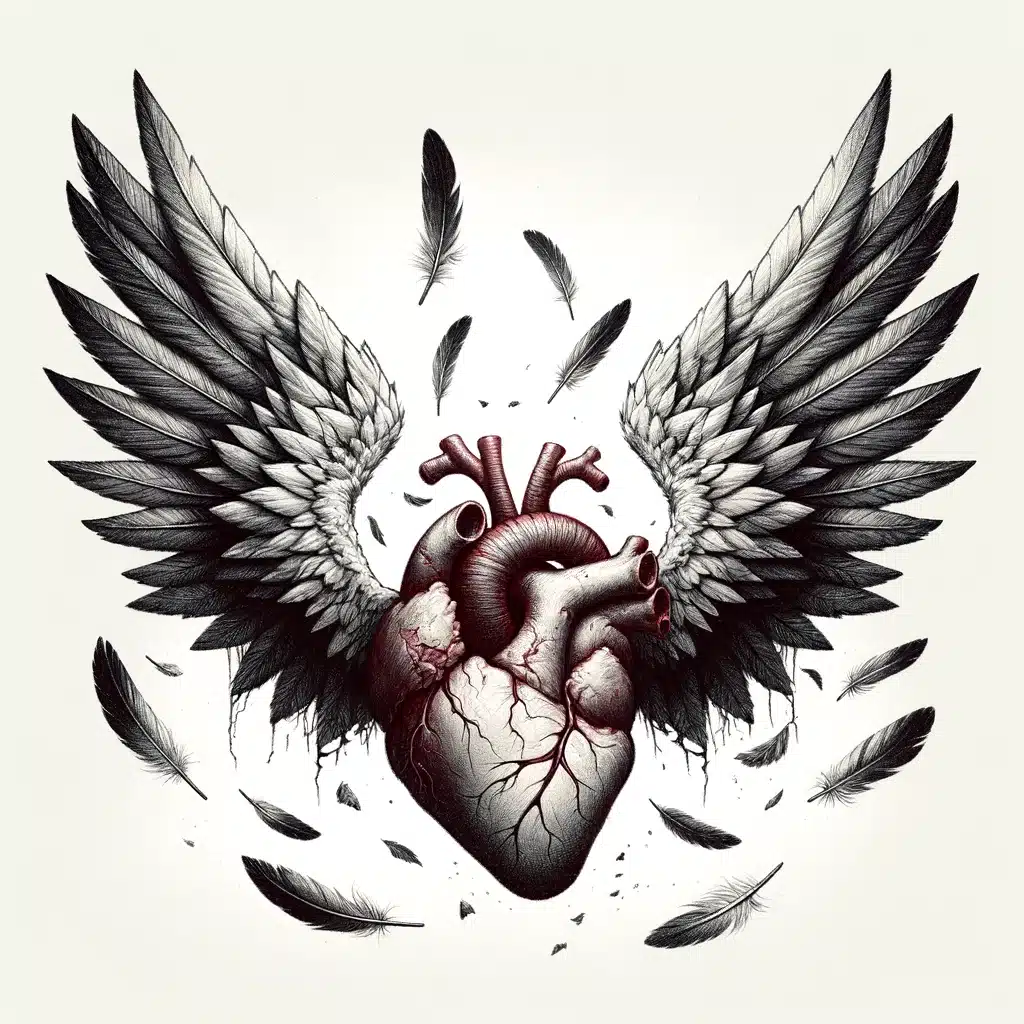 52 Healing Broken Drawing Ideas to Mend a Heart 17 A Heart with Wings, Broken and Unable to Fly