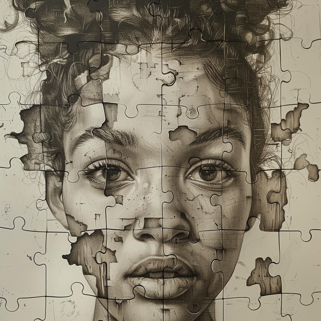 52 Healing Broken Drawing Ideas to Mend a Heart 33 A Portrait With Missing Pieces, Like a Puzzle