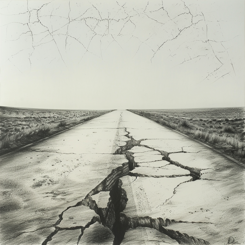 52 Healing Broken Drawing Ideas to Mend a Heart 35 An Empty Road With Cracks Wide Enough to Swallow Light