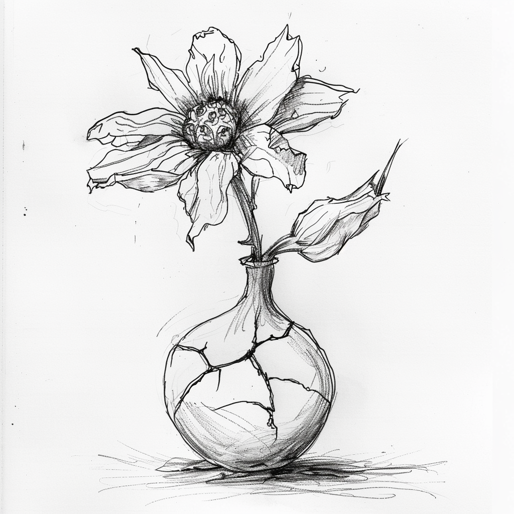 52 Healing Broken Drawing Ideas to Mend a Heart 27 A Wilting Flower in a Cracked Vase