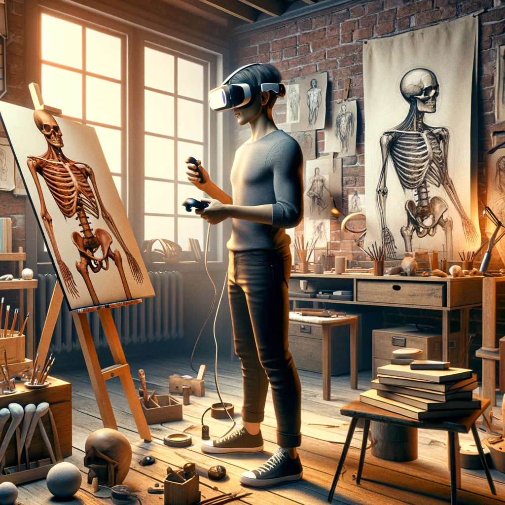 Get Better At Anatomy Drawing: Tips to Improve Your Art 2 artist using VR goggles to reference anatomy while drawing
