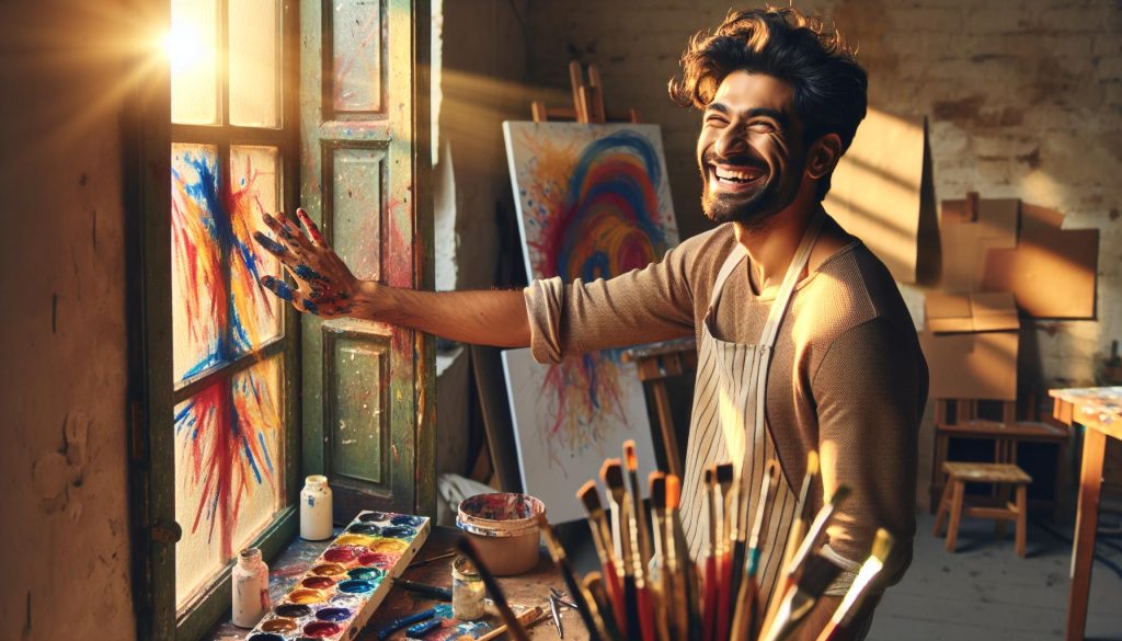 Find Your Own Drawing Style: Tips For New Artists 4 an artist finally embracing his creativity, he is smiling and happy that he found his drawing style