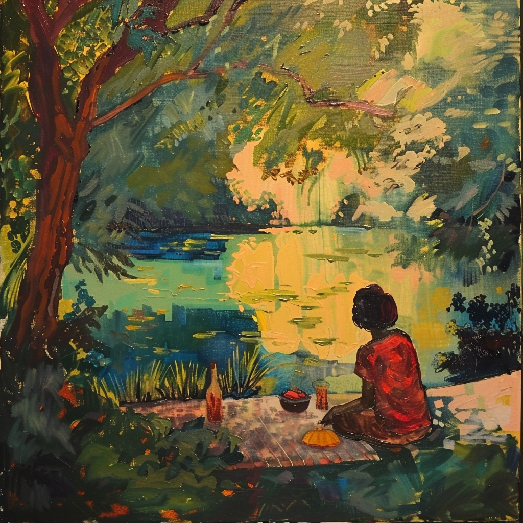 8 Depression Painting Ideas for Emotional Relief 3 painting of a picnic by a pond