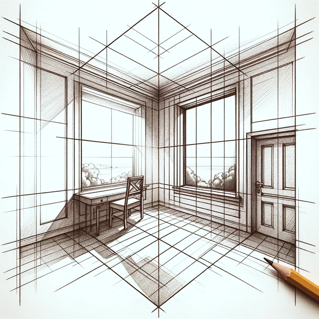 Mastering 2 Point Perspective Drawing: Easy To Draw Ideas 9 A room with a view using 2 point perspective with gridlines