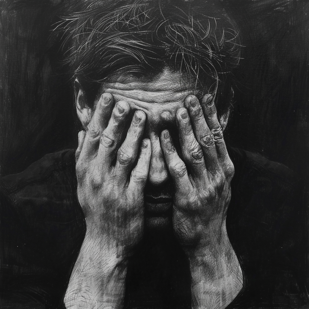 Mastering Sad Poses: A Drawing Reference Guide for Artists 7 a reference image for sad drawings where the face is buried in their hands 2