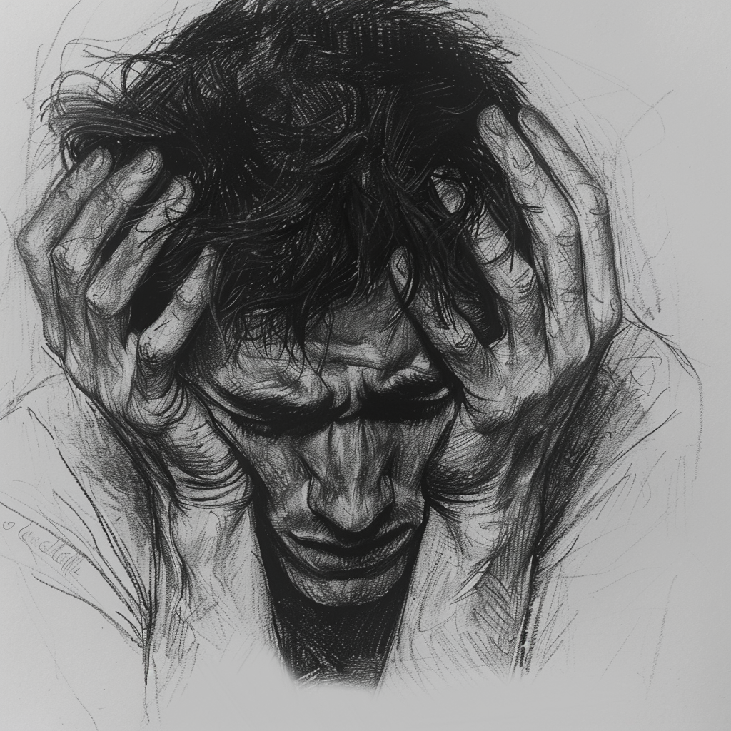 Mastering Sad Poses: A Drawing Reference Guide for Artists 6 a reference image for sad drawings where the face is buried in their hands