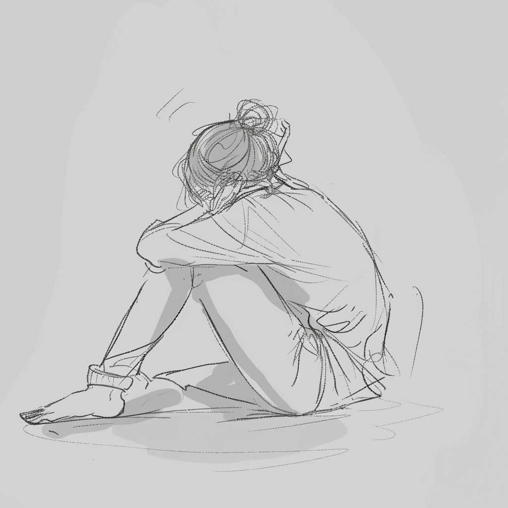 Mastering Sad Poses: A Drawing Reference Guide for Artists 4 a reference image for sad drawings where the girls shoulders are hunched