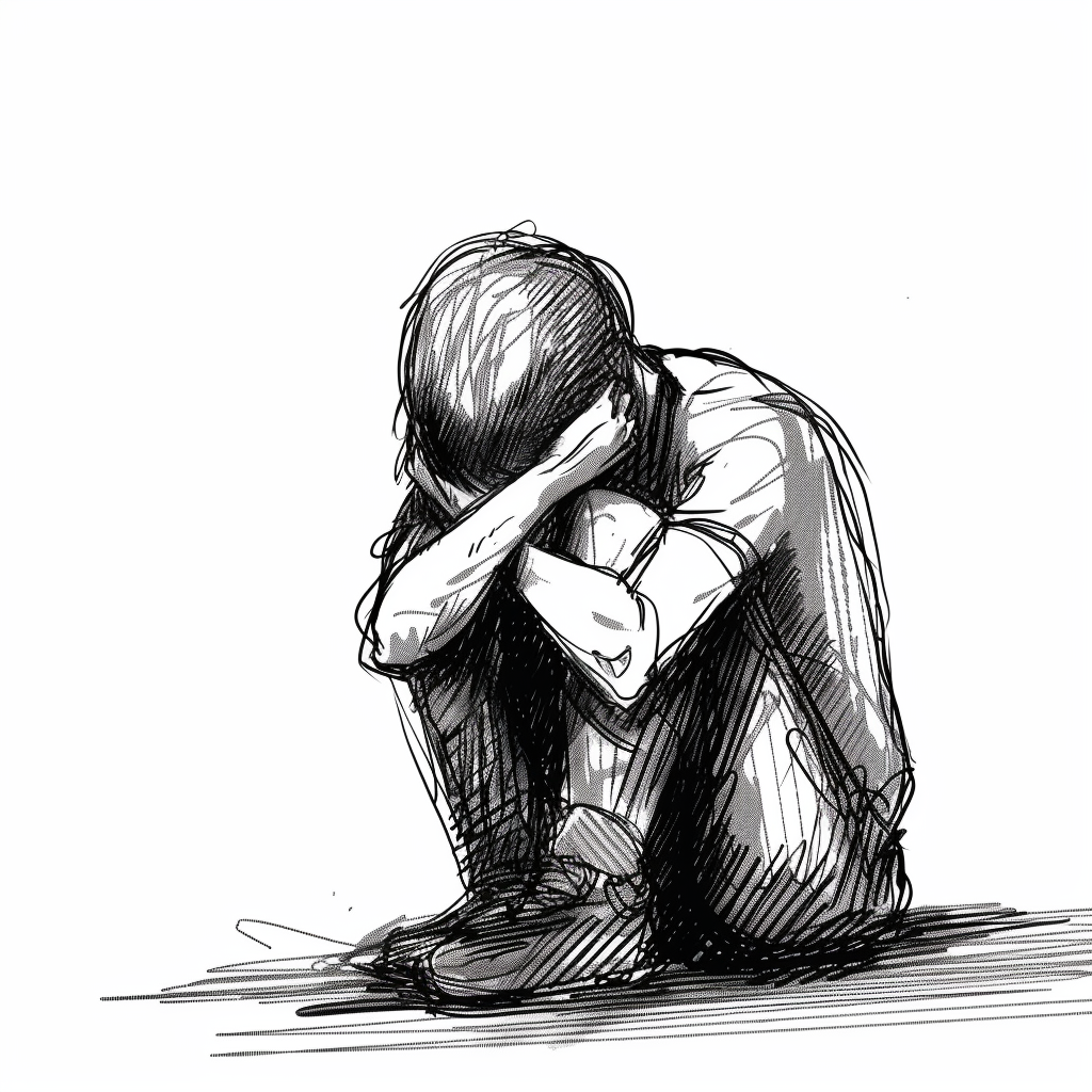 Mastering Sad Poses: A Drawing Reference Guide for Artists 5 a reference image for sad drawings where the shoulders are hunched