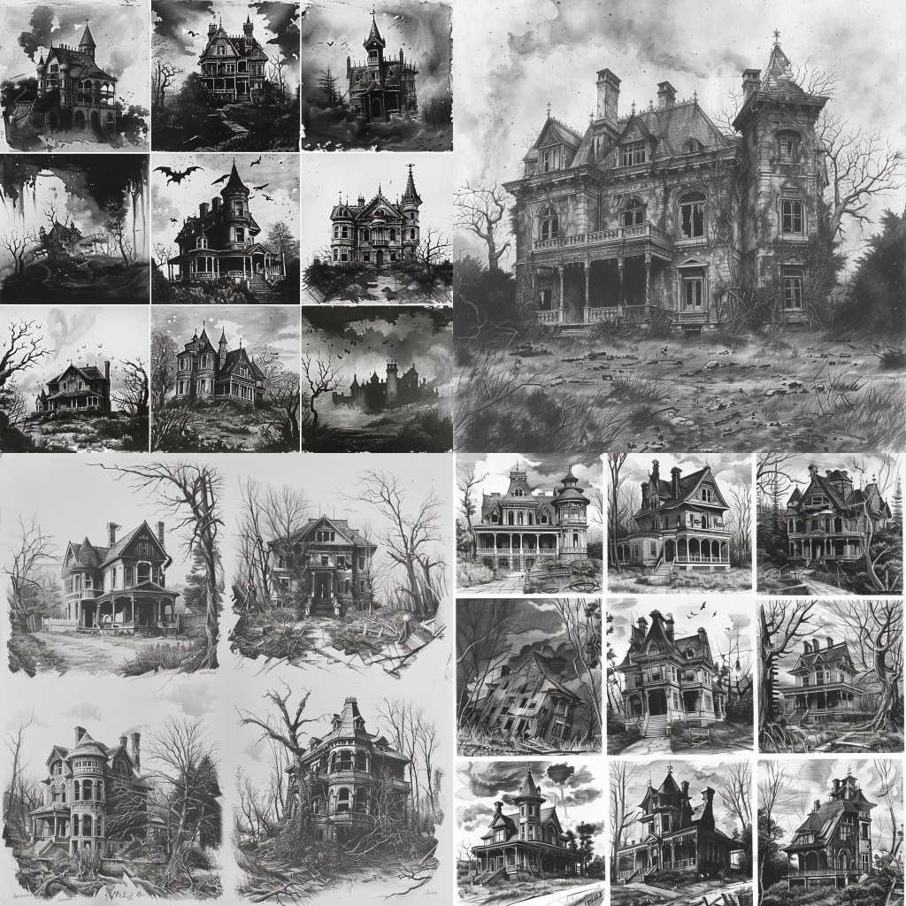 Over 500 Drawing Ideas & Inspiration To Unlock Your Dark Art 4 Abandoned mansions, each with a haunting backstory.