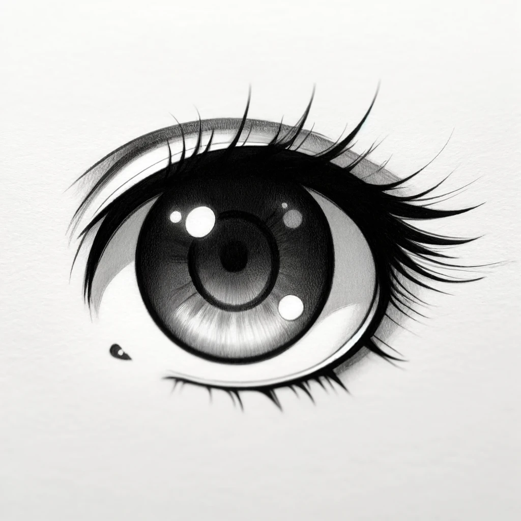 27 Cool Drawing Ideas of Eyes: From Realistic to Anime 17 an anime eye drawing with Large, detailed, with reflective highlights. Ideal for Japanese anime and manga.
