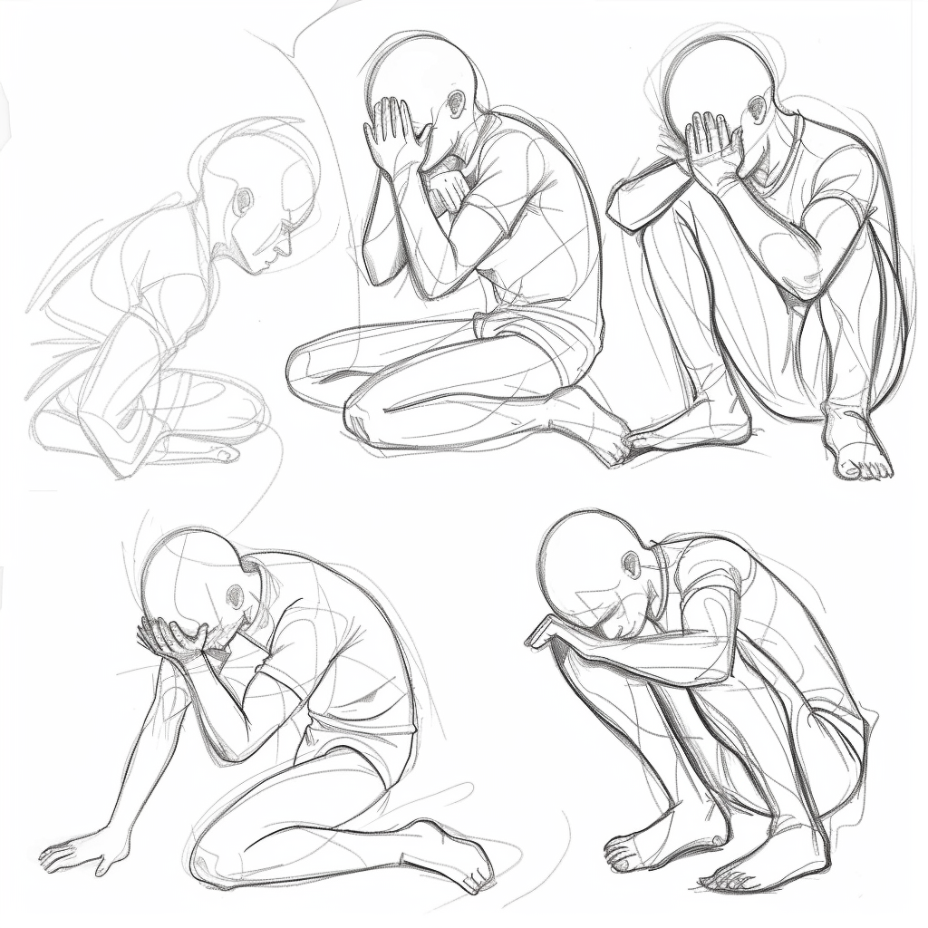 Mastering Sad Poses: A Drawing Reference Guide for Artists 17 base pose drawing reference for sad poses