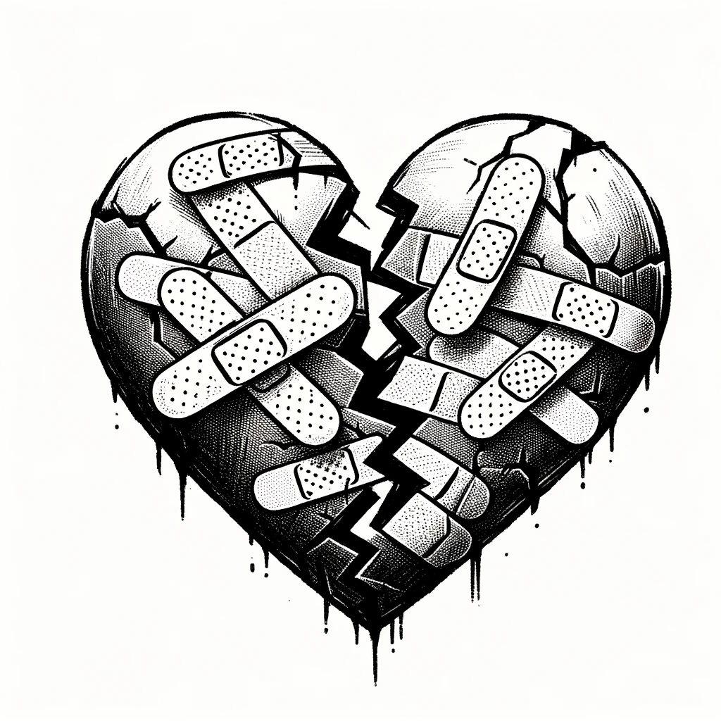 Easy Love Drawing Ideas: From Hearts to Romantic Arts 15 broken heart with bandaids drawing