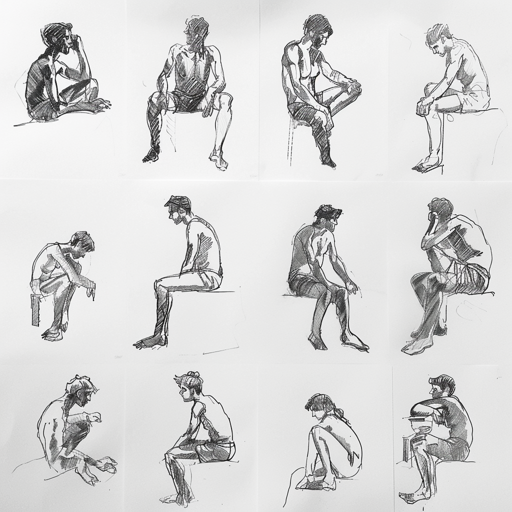 Best Life Drawing Poses: Techniques & Figure Reference Poses 1 contact sheet of the most common life drawing poses