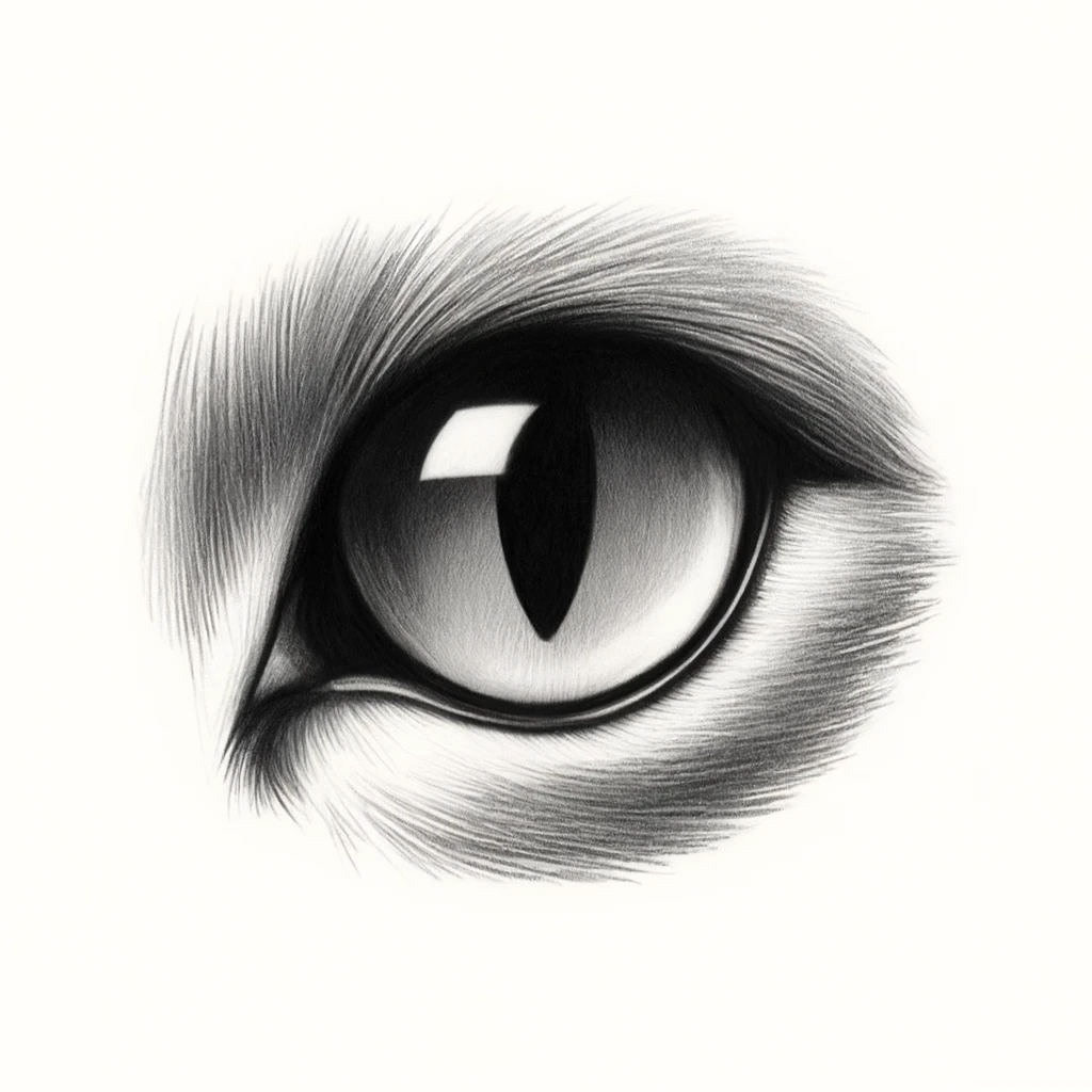 27 Cool Drawing Ideas of Eyes: From Realistic to Anime 4 drawing of a cat's eye, Almond-shaped with a slit pupil. Perfect for fantasy creatures or animalistic characters.