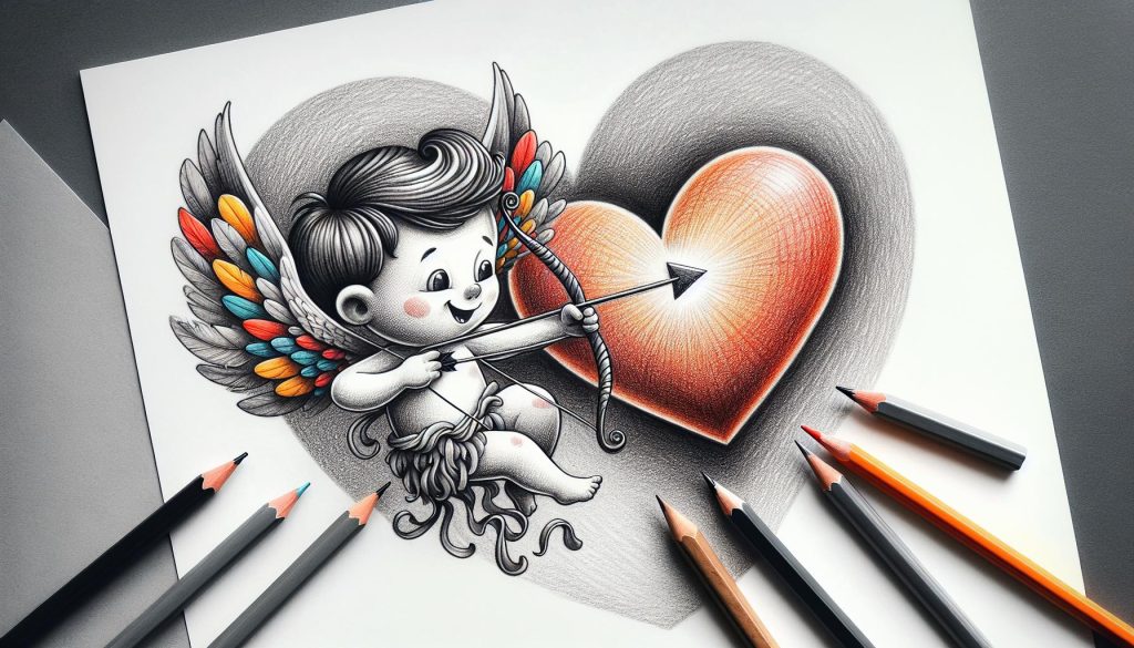 Easy Love Drawing Ideas: From Hearts to Romantic Arts 17 drawing of cupid shooting an arrow into a heart