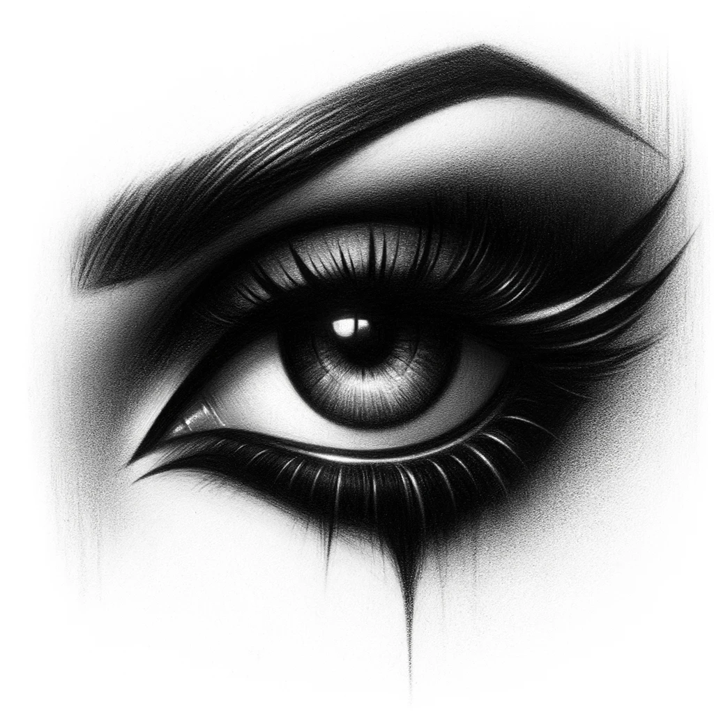 27 Cool Drawing Ideas of Eyes: From Realistic to Anime 5 drawing of a gothic eye with Dark, heavy makeup, possibly a melancholic look. Suitable for gothic-themed artworks.