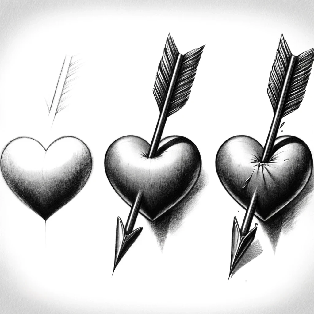 Easy Love Drawing Ideas: From Hearts to Romantic Arts 1 step by step drawing of a heart and arrow for easy love drawing ideas