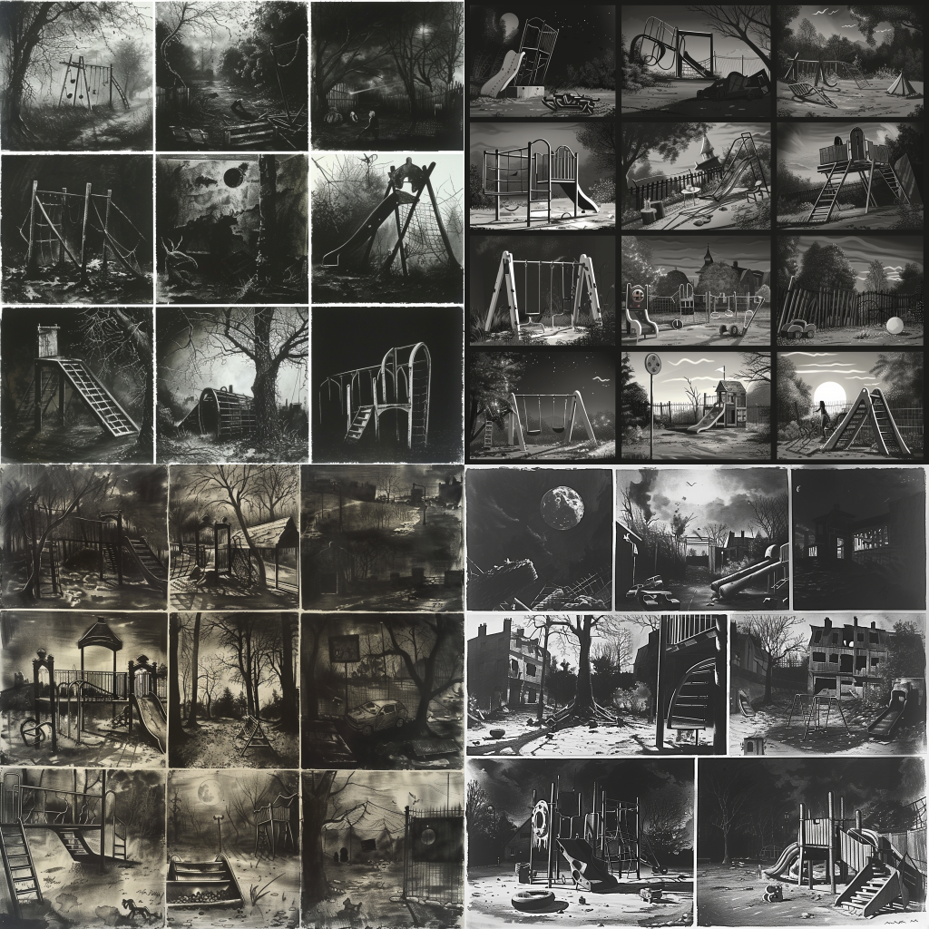 Over 500 Drawing Ideas & Inspiration To Unlock Your Dark Art 19 Scenes of abandoned playgrounds at dusk, toys left as if forgotten mid-play.