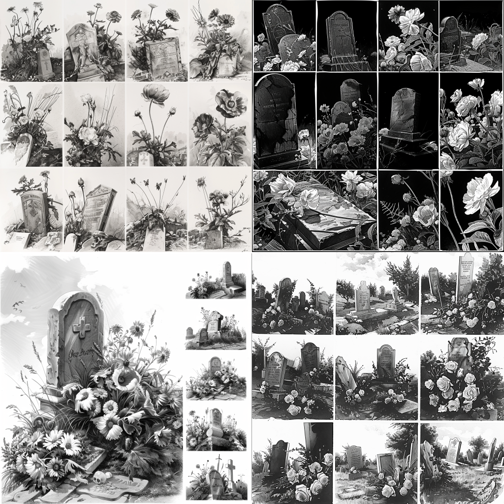 Over 500 Drawing Ideas & Inspiration To Unlock Your Dark Art 24 Wilted flowers on gravesites with unreadable tombstones.