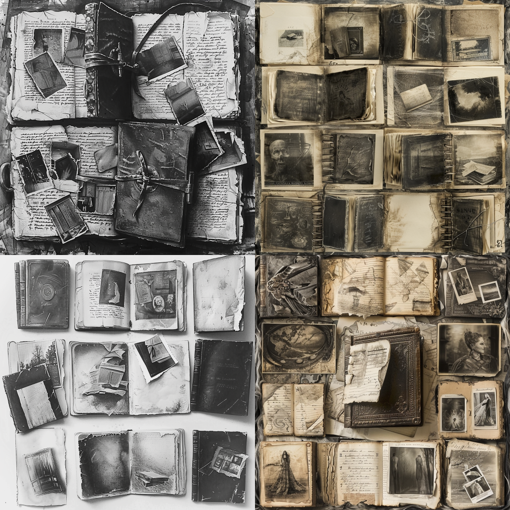 Over 500 Drawing Ideas & Inspiration To Unlock Your Dark Art 26 Old, locked diaries surrounded by fading photographs.