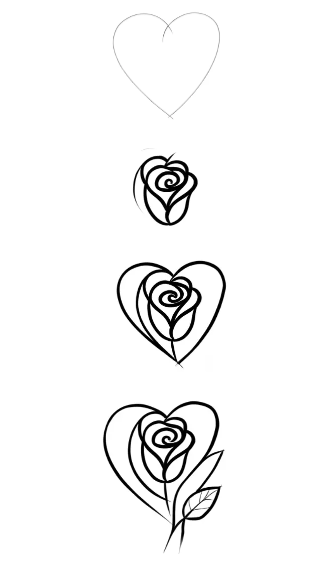 Easy Love Drawing Ideas: From Hearts to Romantic Arts 3 step by step drawing of a rose with a heart