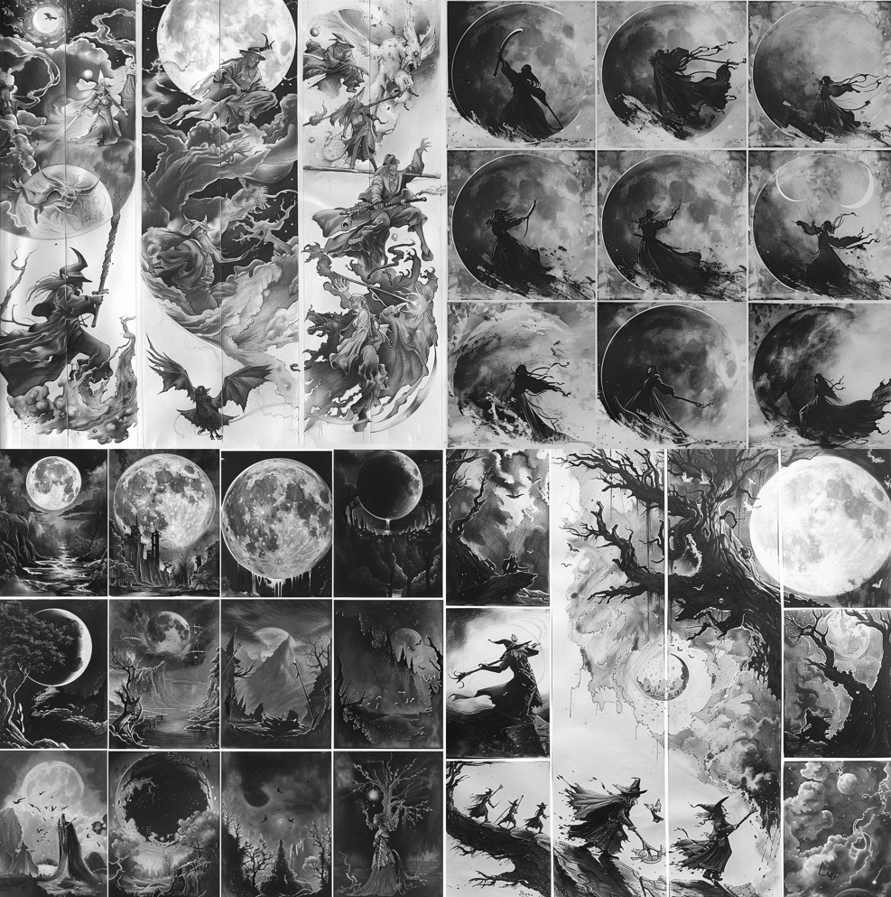 Over 500 Drawing Ideas & Inspiration To Unlock Your Dark Art 11 Elemental witches casting spells under a blood moon.