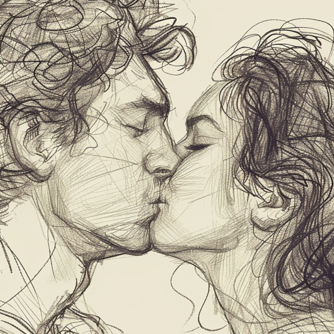 Easy Love Drawing Ideas: From Hearts to Romantic Arts 9 drawing of a kissing couple