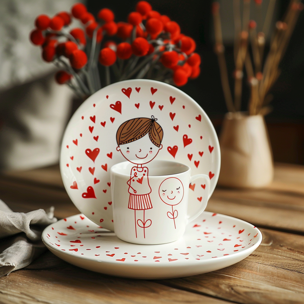 Easy Love Drawing Ideas: From Hearts to Romantic Arts 22 love themed cup and plate