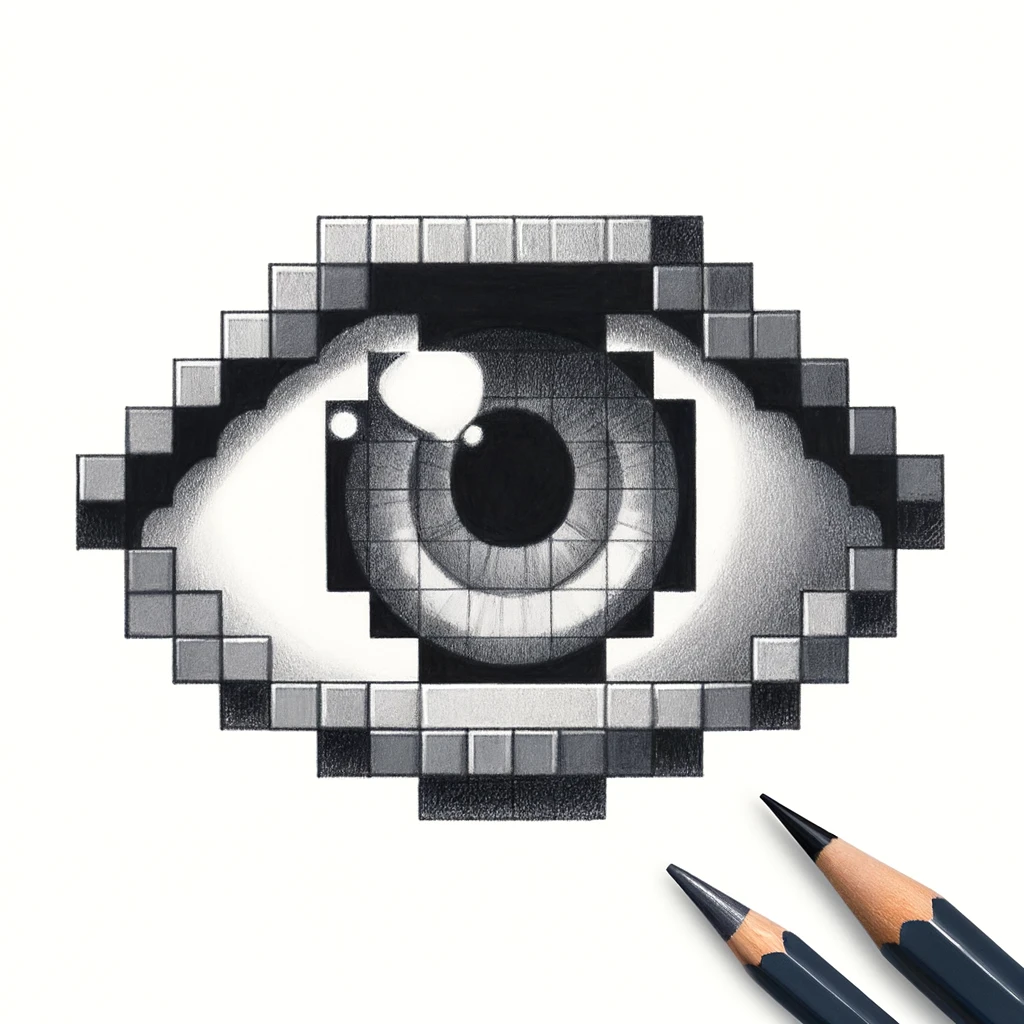 27 Cool Drawing Ideas of Eyes: From Realistic to Anime 20 a pixel art eye drawing Made of pixels, usually very small. Fits pixel art for video games.