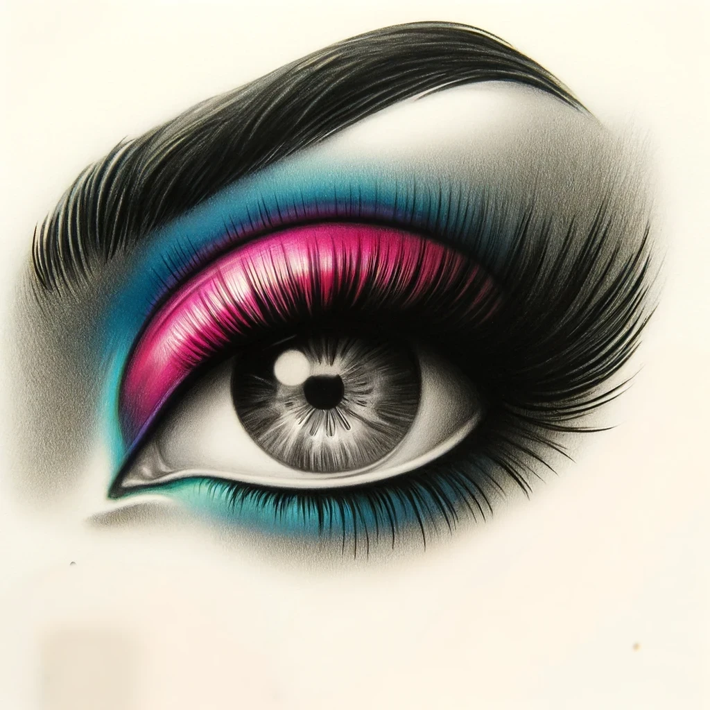 27 Cool Drawing Ideas of Eyes: From Realistic to Anime 15 drawing of retro 80s eye with Exaggerated makeup, bright colors. Great for retro and vintage styles.