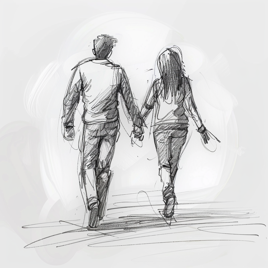 Easy Love Drawing Ideas: From Hearts to Romantic Arts 10 a couple walking and holding hands from behind