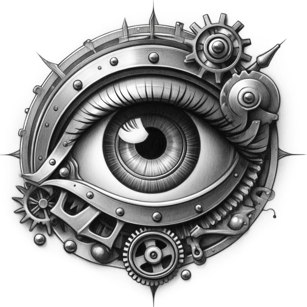 27 Cool Drawing Ideas of Eyes: From Realistic to Anime 14 steam punk eye drawing With mechanical parts, brass and copper tones. Great for steampunk creations.