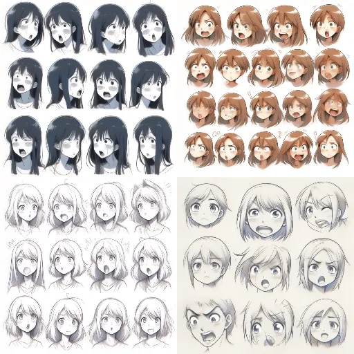 Ultimate Anime Drawing Ideas: Characters, Emotions & Dynamic Poses 5 Anime Emotional Expressions contact sheet