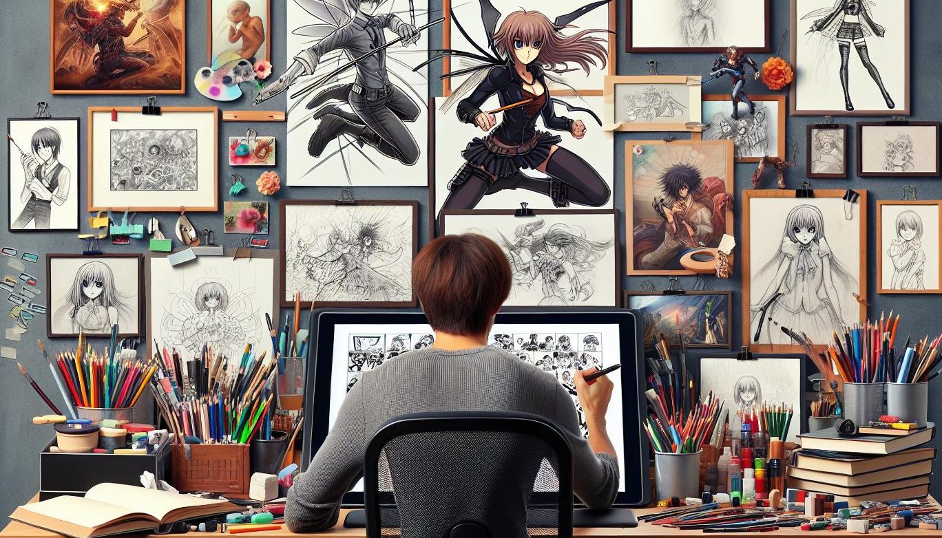Ultimate Anime Drawing Ideas: Characters, Emotions & Dynamic Poses 29 anime artist sitting at desk