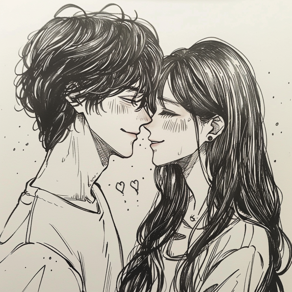 anime style couple drawing in love