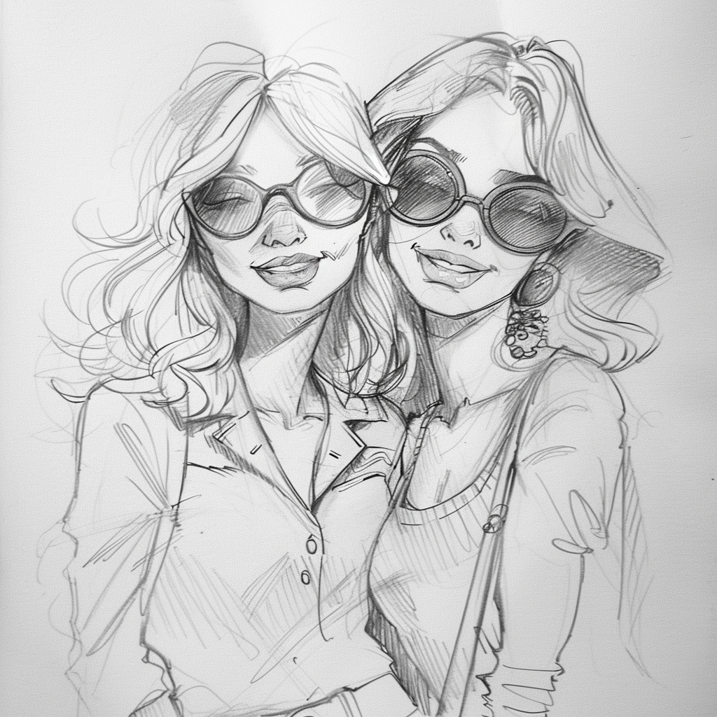 30+ Best Friend Drawing Ideas For Girls (Women, Teens and Preteens) 3 best friend drawing ideas fashionistas in retro style
