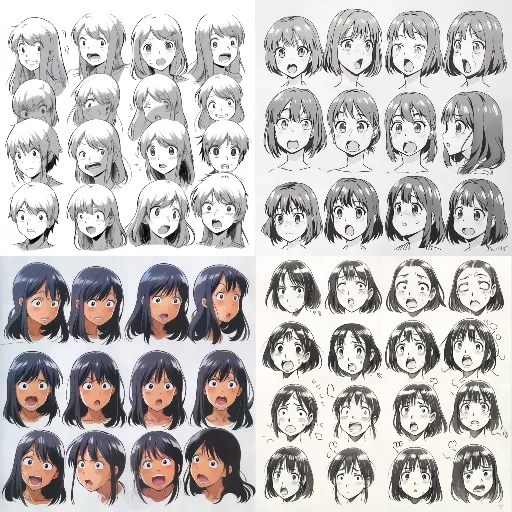 Ultimate Anime Drawing Ideas: Characters, Emotions & Dynamic Poses 28 contact sheet of anime facial expressions
